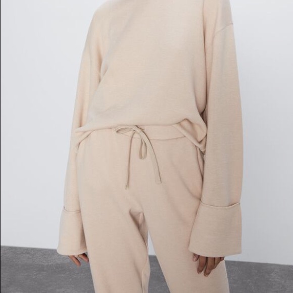 Zara Full Cut Suit Sweater Jogger Set in Sand - Picture 2 of 7